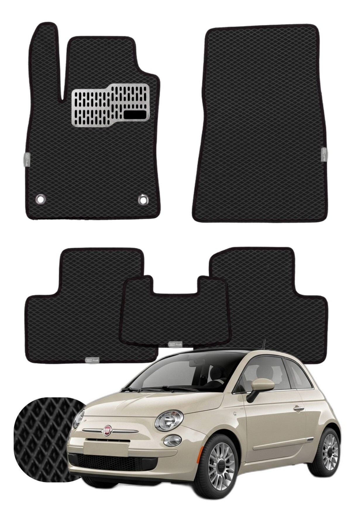 Fiat 500C 2007 ve sonrası Özelleştirilebilir Tam Set Premium EVA Paspas